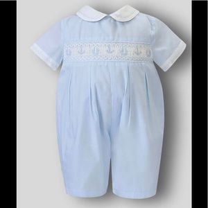 Baby Boy Romper with Hand Smocking - Sarah Louise